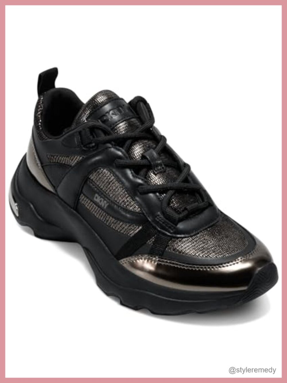 Lace Up Platform Athletic Sneaker Leather Metallic Accent